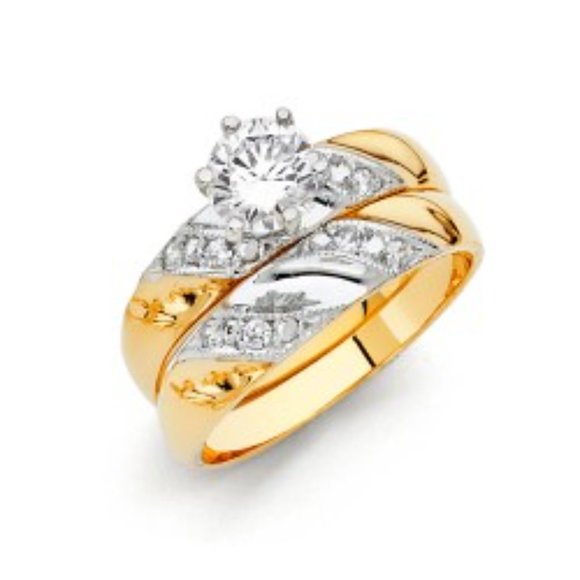 Solid 14k Yellow Real Gold CZ Wedding band